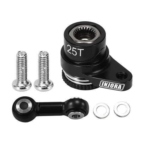 25T Aluminum Servo Saver Set Replacement For Off Road RC Cars, CNC Machined Lightweight Aluminum, black with mounting screws