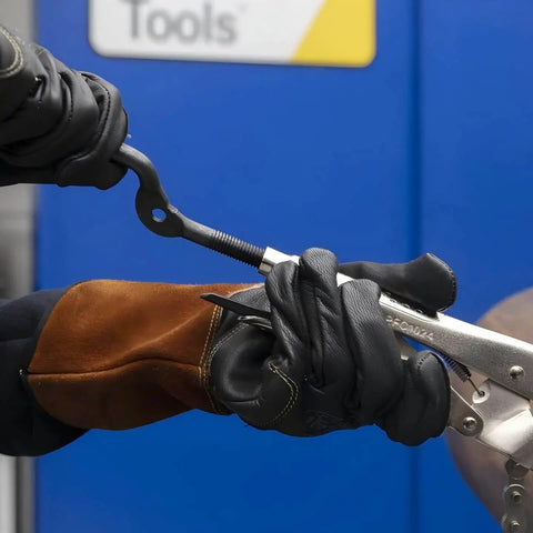 Pipe Alignment Chain Pliers Built Tough For Precise Welding in use, showing adjustable stainless steel contacts and quick release lock