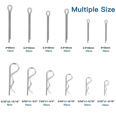 Pro Grade Cotter Pin And Hairpin Pin Assortment Kit 250 Pcs R Clips Spring Steel Retaining Pins Zinc Plated With 6 Sizes Display