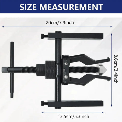 Size measurements of 3 Jaw Inner Bearing Puller Gear Extractor for motorcycles, cars, and SUVs, showing dimensions in centimeters and inches.