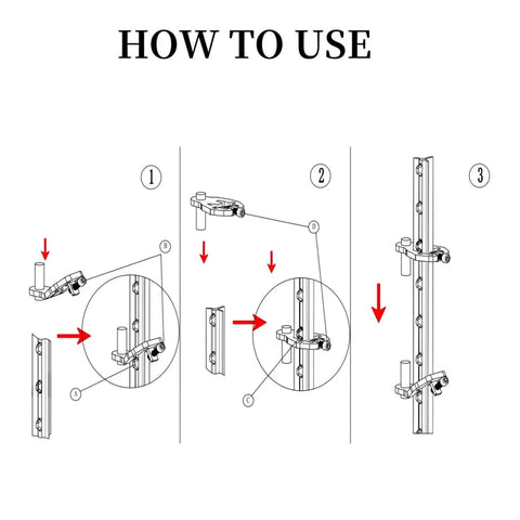 Diagram showing installation steps for Four Piece T-Post Gate Hinge Pins Set, Heavy Duty Powder Coated Steel For Farm And Garden Gates