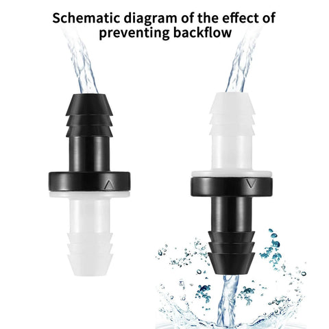 Inline check valves, ABS plastic, 3/8 in (10 mm) hose fittings, black and white two-piece set