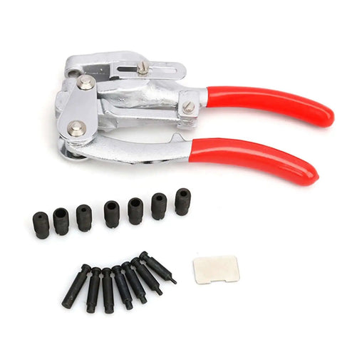 Pro Grade Heavy Duty Metal Hole Punch Kit 16 Piece Hand Held Punch Set For Sheet Metal With chrome handles and punch sizes displayed