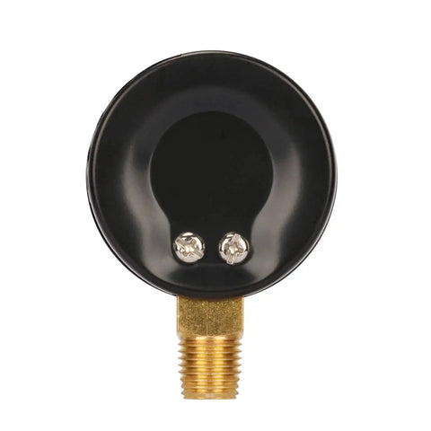 Back view of Two Pack 2 Inch Dry And Utility Pressure Gauges 0 To 60 Psi with 1/4 Inch NPT lower mount, brass parts, black steel case.