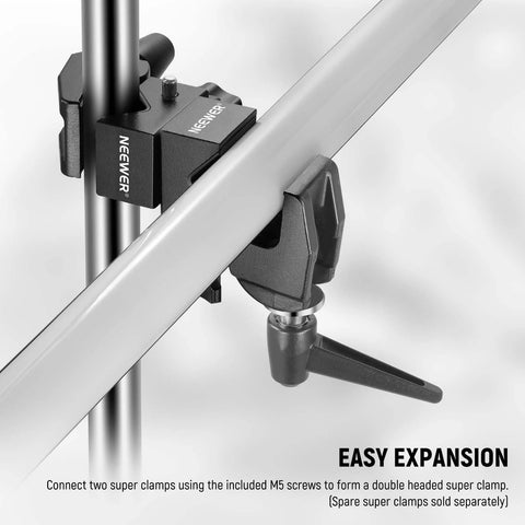 NEEWER Super Clamp with 5/8-in stud, spring lock, for camera and lighting mounting on pipes or flat surfaces, 15 kg max