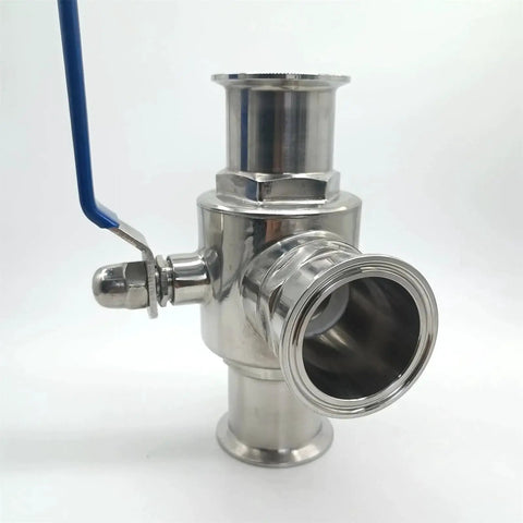 2 Inch Sanitary Tri Clamp Ball Valve 3 Way T Port With PTFE Seat Stainless Steel 304 Blue Handle 64mm OD Flange