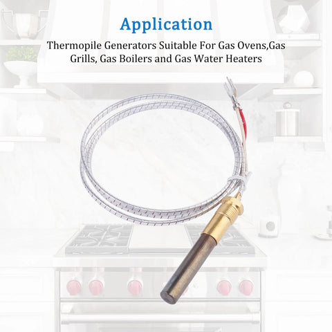 Gas oven thermopile/thermocouple replacement, braided stainless lead, brass threaded fitting, copper tip, 2-wire