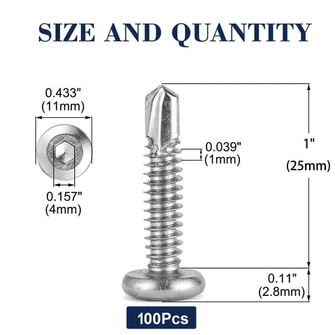 12 By 1 Inch Stainless Steel Flat Head Socket Cap Screws 100 Pack With Allen Hex Drive Self Tapping Fasteners image showing dimensions
