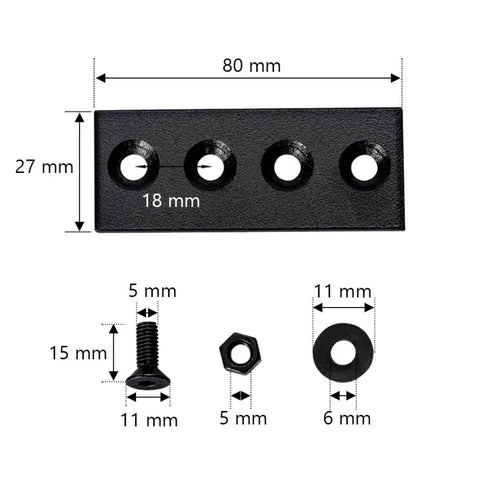 Track Connector Mending Plate For Barn Doors Two Pack Solid Heavy Duty Flat Repair Bracket Easy To Install Sliding Door Hardware Built To Last Durable Carbon Steel Versatile Fix For Barn And Interior Sliding Doors showing four holes and dimensions for installation.