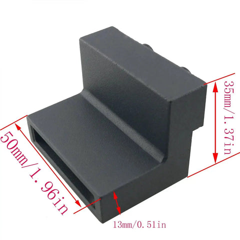 Flat Rail Roller Stop For Sliding Barn Doors In Aluminium Alloy Black Finish, dimensions shown in millimeters and inches.