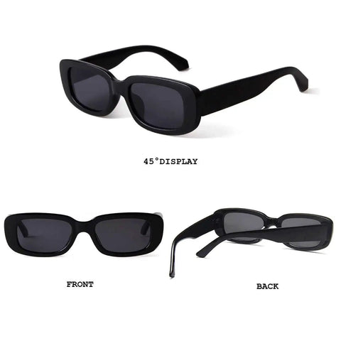 Retro Rectangle Sunglasses For Women Narrow Square Frame Driving Style UV400 Protection Black And Leopard Vintage 90s Fashion Glasses Lightweight Plastic Frame