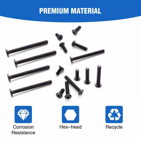 1/4-20 By 2-1/2 Inch Flat Head Socket Screws For Furniture And Woodworking, Countersunk Bolts, Fully Threaded Carbon Steel Black Oxide Hardware, 20 Pack With Hex Spanner, Durable Crib Screws For Cabinets And Frames.