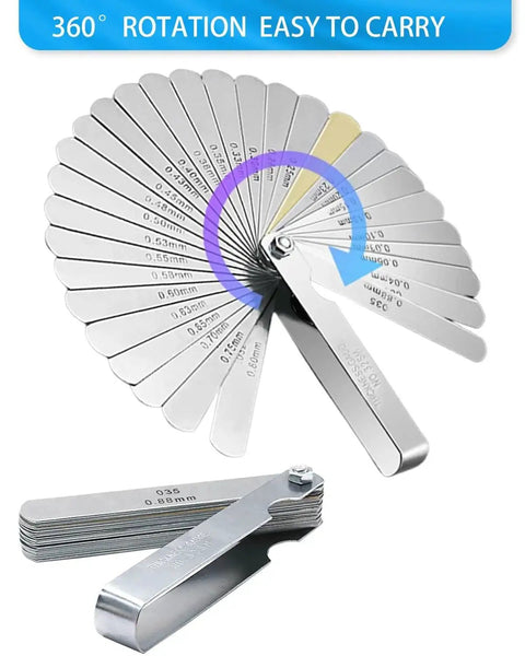 32 Blade Feeler Gauge Set Heavy Duty Stainless Steel Dual Marked Metric And SAE Foldable For Easy Carry