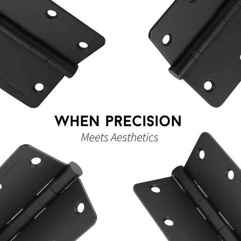 Collage of Four Three Pack Of 304 Stainless Steel Door Hinges In Matte Black With Non Removable Pin Heavy Duty Ball Bearing 3.5 Inch