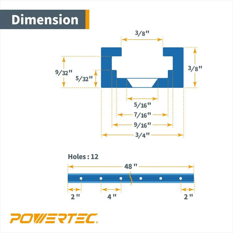Set Of Four 48 Inch Universal T Track With Double Cut Profile And Pre Drilled Mounting Holes For Woodworking Jigs And Fixtures Made From Anodized Aluminum Lightweight Ideal For Drill Press Tables Router Tables And Workbenches dimensions diagram