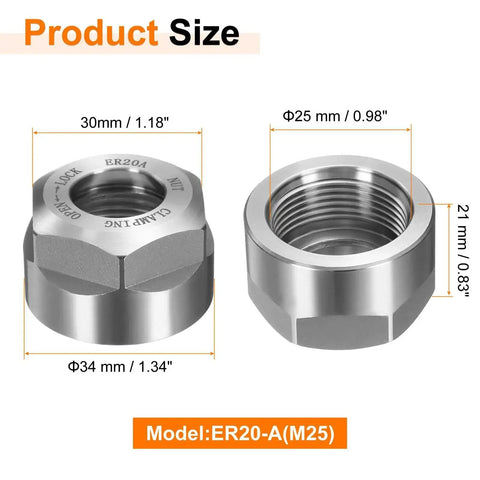 ER20 A M25 Collet Nut With Dynamic Balance Holes Built To Last From 40Cr Alloy Steel, dimensions shown, CNC tool holder use