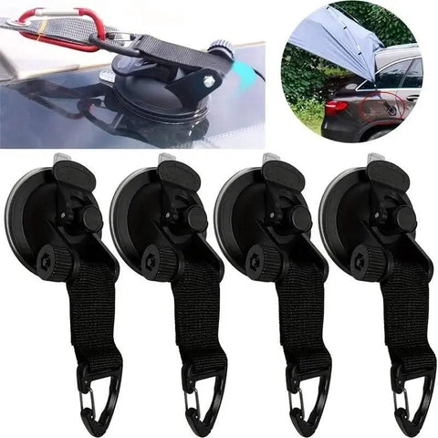 4-pack Universal Car Suction Cup Anchor With Securing Hook Reusable Heavy Duty Tie Down for camping tarp shown on car