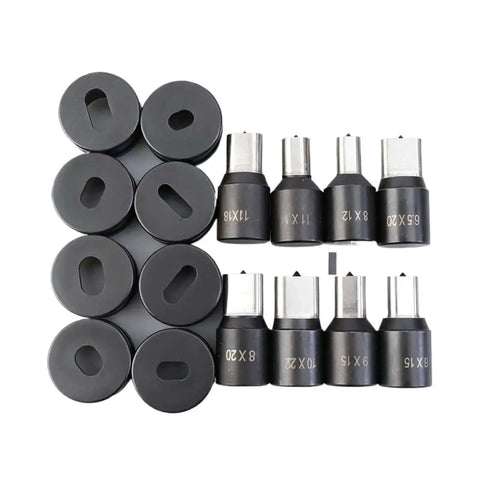 Heavy Duty Oval Hole Punch Die Set For CH 70 Hydraulic Punch with various sizes on white background