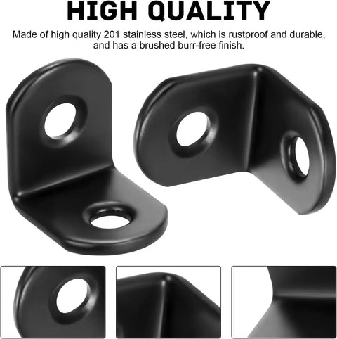 Stainless Steel L Bracket Shelf Brackets Set For Wood Corners, Corner Mounting Braces, 12 Pack With 24 Screws, shown in detail