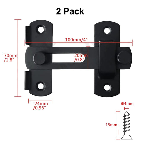 Sliding Barn Door Lock And Latch Set 2 Pack Matte Black Durable Stainless Steel Interior Flip Latch dimensions