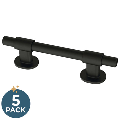 Matte Black Cabinet Handles 5 Pack Adjustable Drawer Pulls For Kitchen Cabinets Dressers And Cupboards Fits 1 3/8 To 4 Inch Hole Centers With Adjusta-Pull By Franklin Brass, front view of handle.