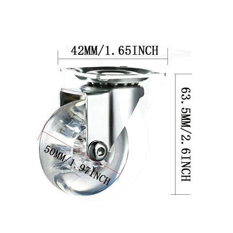 2 Inch Heavy Duty Swivel Caster Wheels Four Pack with Clear Rubber Wheels Top Plate and Screws 360 Degree Rotation Silent