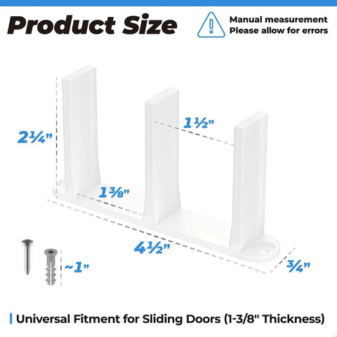 Diagram of 5 Pack Sliding Closet Door Floor Guides Fit For 1-3/8 Inch Thick Doors White Universal ABS Bottom Guides with screws