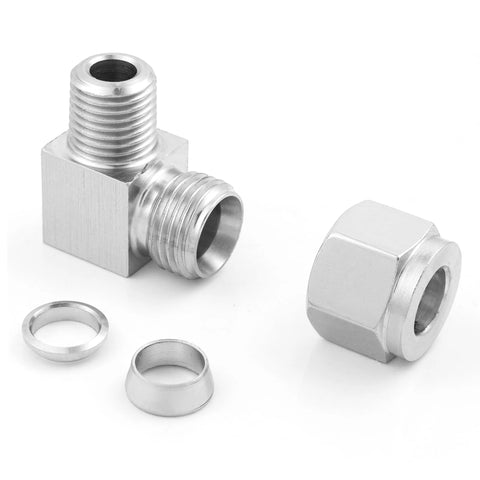 Stainless steel 304 compression 90-degree male elbow fitting with ferrules, 3/8 in OD x 3/8 in NPT, pack of 2