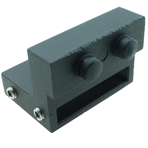 2-Piece Sliding Barn Door Track Limiters And Roller Stoppers, Black Carbon Steel, Noise-Damping Caps, Adjustable Screws, Side View