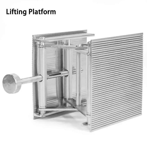 Adjustable Lab Lift Stand With Aluminum Alloy Platform For Science Experiments, side view showing platform and adjustment screws.
