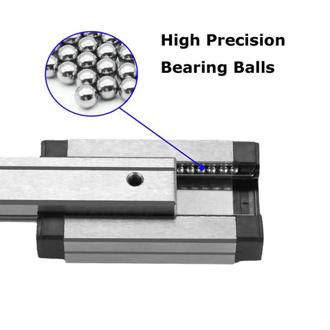 MGN12H 300mm Linear Rail Guide with sliding block, high precision bearing balls detail, for CNC machines and 3D printers