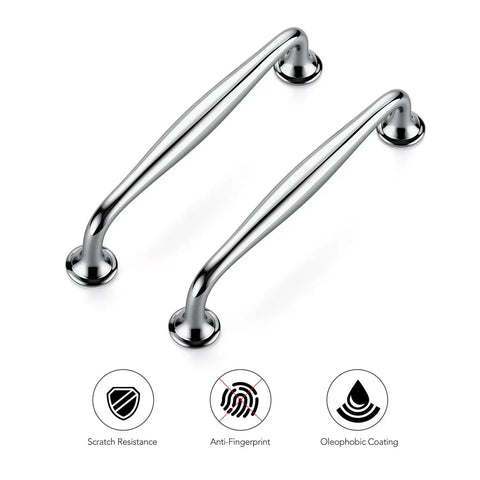 5 Pack 5 Inch Polished Chrome Kitchen Cabinet Handles Solid Zinc Alloy Cupboard and Drawer Pulls showcasing scratch resistance features.