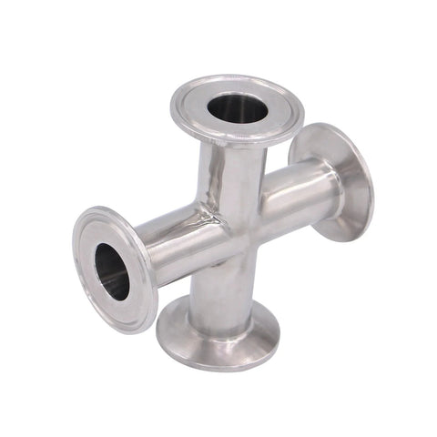 Stainless steel 4-way cross clamp for 1.5 in tri-clamp fittings, SS304, with flanged ends