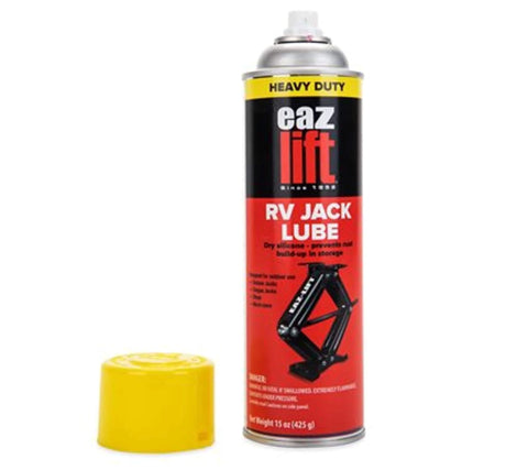 EAZ Lift Heavy Duty RV Stabilizer Jack Lube 15 oz can with yellow cap, for stabilizer jacks, steps, and undercarriage parts.