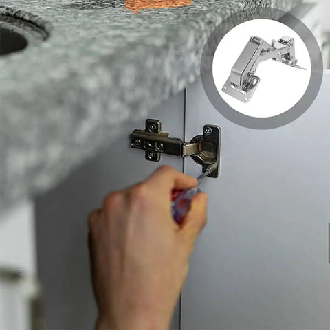 Beefy Hidden Concealed Door Hinges 170 Degree For Thick Doors installation on cabinet with visible hinge and screws