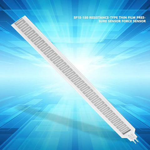 SF15-150 thin-film pressure sensor strip, 150 mm × 15 mm, white with interdigitated electrodes
