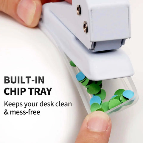 Heavy Duty 1/4 Inch Single Hole Paper Punch For Crafts And Office Use with built-in chip tray catching paper waste