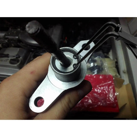 90 Degree Long Nose Snap Ring Pliers For Internal Circlip And Master Cylinder Retaining Rings, Heavy Duty Bent Lock Pliers For Trucks Cars And Bikes Durable One Piece Construction installed on a master cylinder