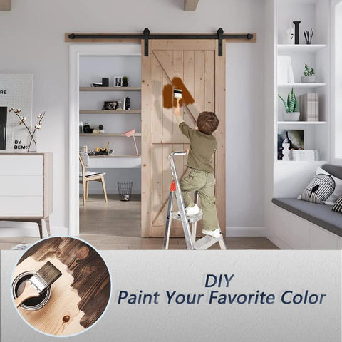 Child painting 36 Inch By 84 Inch Wood Barn Door With Six Point Six Feet Hardware Kit Included K Shape Solid Spruce Panel