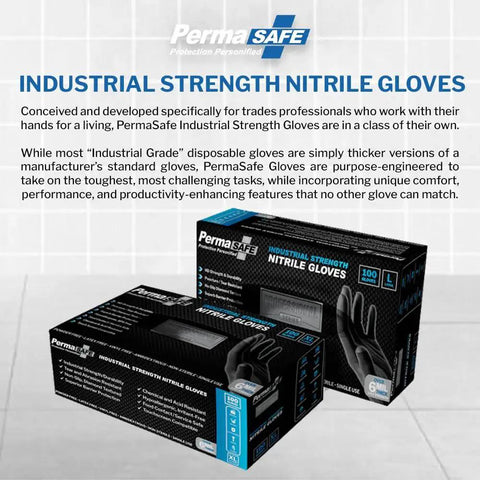 Boxes of Heavy-Duty Nitrile Disposable Gloves 6 Mil Latex-Free Raised Texture Box 100 on display.