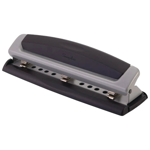 Office Workhorse 3 Hole Paper Punch With Adjustable 2 To 3 Hole Settings 10 Sheet Capacity Heavy Duty Metal Puncher, side view