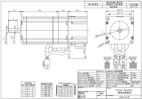 Dimensioned front and side views of a NEMA23 stepper motor with mounting flange and shaft.