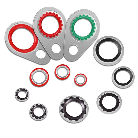 Premium 95 Piece AC Compressor Gasket Seal Kit With 12 Sizes for automotive air conditioning, featuring assorted metal and rubber gaskets.