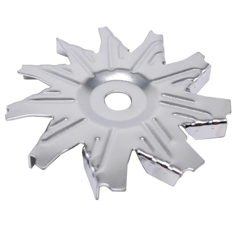 Beefed Up Alternator Fan And Pulley Kit For Chevy Small Block 327 350 383 400 Fits 1957 Through 1985 Chrome Fan close-up view