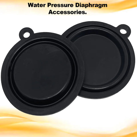 Two black 54mm water heater pressure diaphragms with mounting tabs
