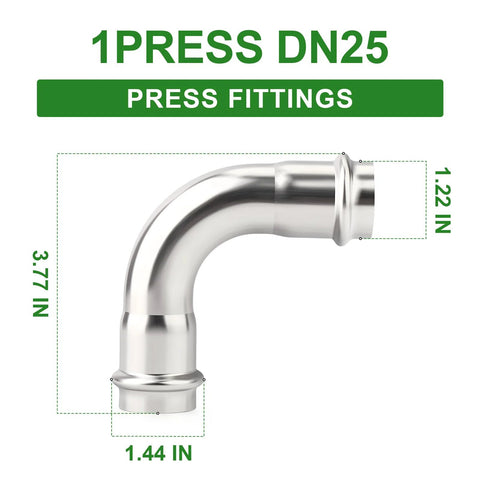 304 stainless steel 1-inch DN25 90-degree press elbow fitting for residential and commercial plumbing