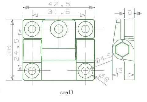 Front view of six plastic Z-shaped adjustable torque-damping hinge stops, small white.