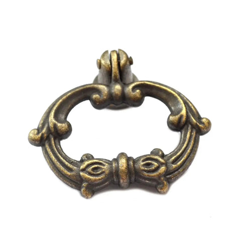 Bronze Drawer Ring Pulls Set Of 8 With Screws Single Hole Vintage Antique Style Handles For Furniture close-up of one ring pull