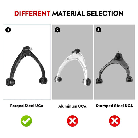 Forged Steel Front Upper Control Arm With Ball Joint Bolt On Suspension Kit For 2007 2016 GMC Sierra 1500 material comparison image.