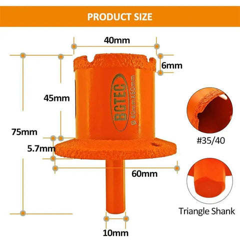 Diamond Core Drill Bit For Porcelain Marble Ceramic Tile And Granite Stone 40x60mm Triangle Shank Basin Opener With Vacuum Brazing